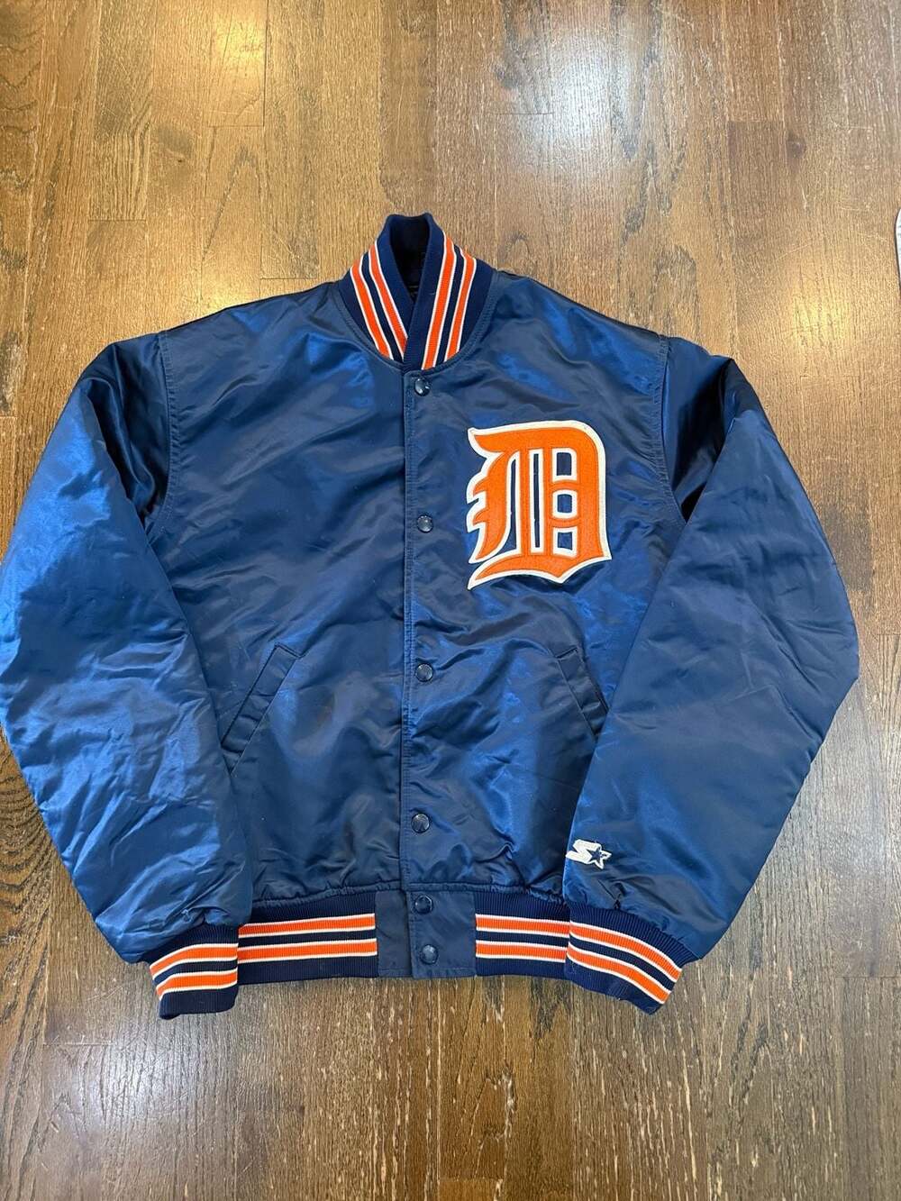 Starter Detroit Tigers Satin Varsity Jacket Size M Vintage 80s Blue